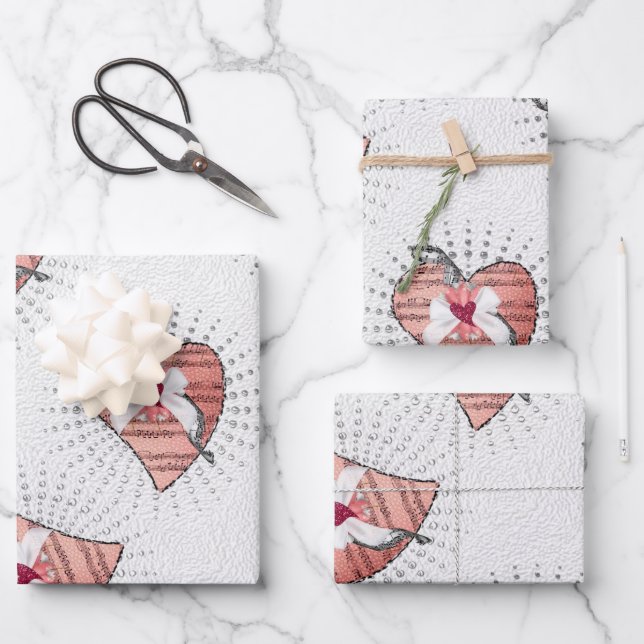 Rosa Hintergrundmusik Geschenkpapier Set (Vorderseite)