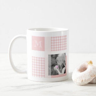 Rosa Hinzufügen Ihres Fotos Gingham Modern Monogra Kaffeetasse