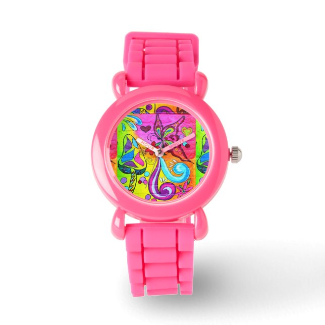 rosa Hippie-Uhr Armbanduhr (Vorderseite)
