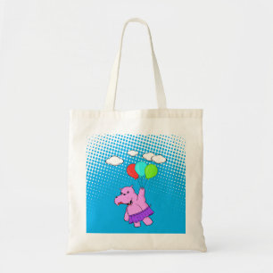 Rosa Hippo Flying with Balloons in Blue Sky Tragetasche