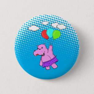 Rosa Hippo mit Balloons Button