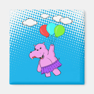 Rosa Hippo mit Balloons Magnet