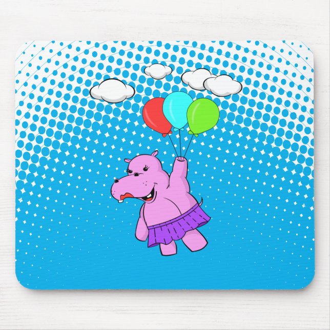 Rosa Hippo mit Balloons Mousepad (Vorne)
