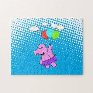 Rosa Hippo mit Balloons Niedliches Baby Puzzle