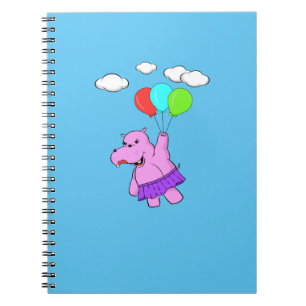 Rosa Hippo mit Balloons Notizblock