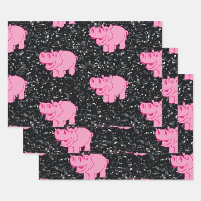 Rosa Hippos Niedlicher Hippopotamus Geschenkpapier Set (Set)
