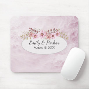 Rosa Hochzeit Abstrakt mit Namen und Datum Mousepad
