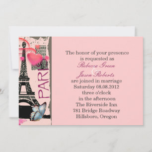 rosa Hochzeit am Eiffelturm in Paris Einladung
