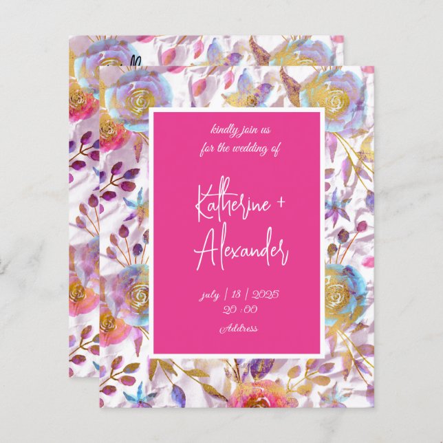 Rosa Hochzeit Blumen Lily Einladung Klassiker (Vorne/Hinten)