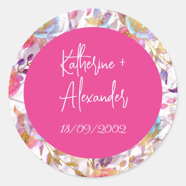 Rosa Hochzeit Blumen Lily Einladung Klassiker Runder Aufkleber (Vorderseite)