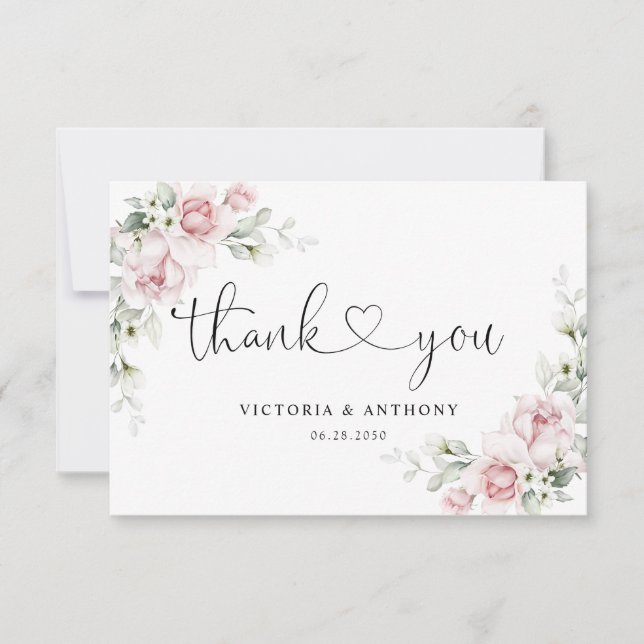 Rosa Hochzeit Danke Karte mit Blush-Rosen (Vorderseite)