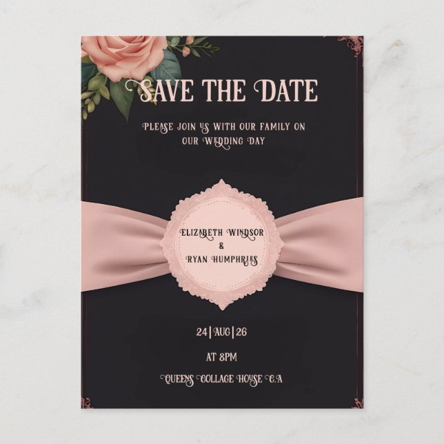 Rosa Hochzeit Einladung Postkarte (Vorderseite)