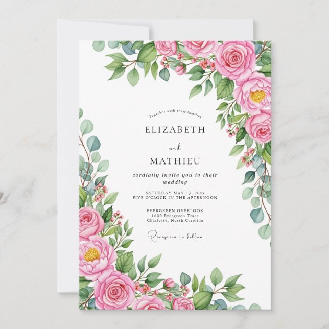 Rosa Hochzeit im Frühling Einladung (Vorderseite)
