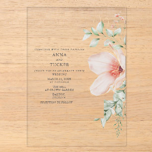 Rosa Hochzeit mit Blumen Acryleinladungen