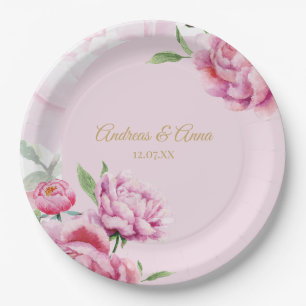 Rosa Hochzeit mit Blumenmuster Pappteller