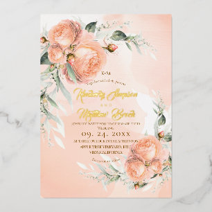 Rosa Hochzeit mit Errötungsweißrose Folieneinladung