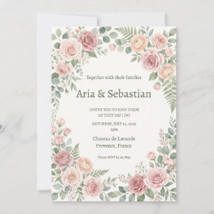 Rosa Hochzeit mit Grünzeug Einladung