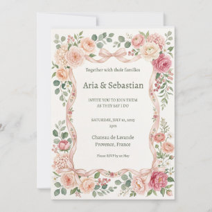 Rosa Hochzeit mit Grünzeug Einladung