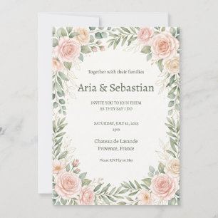 Rosa Hochzeit mit Grünzeug Einladung