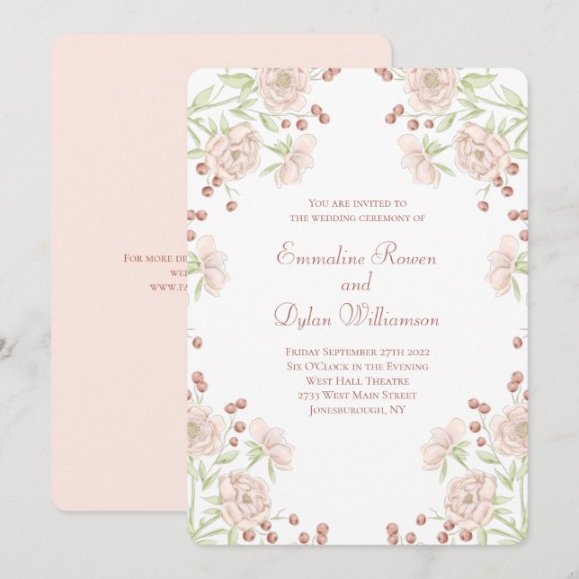 Rosa Hochzeit mit Röte-Pink Einladung (Vorne/Hinten)