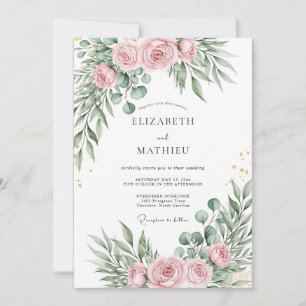 Rosa Hochzeit mit verfeinerten Botanicals Einladung