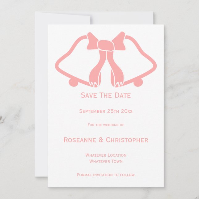 Rosa Hochzeit speichern Sie die Datumskartenglocke Save The Date (Vorderseite)