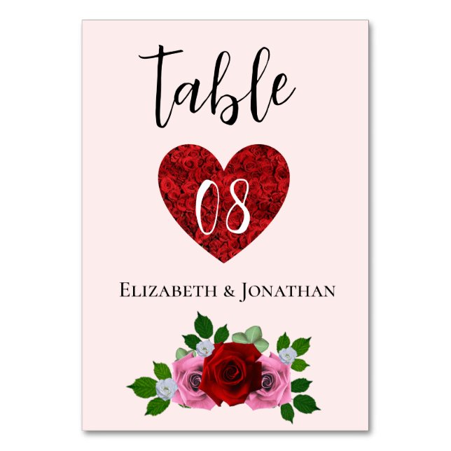 Rosa-Hochzeit Tischnummer (Vorderseite)