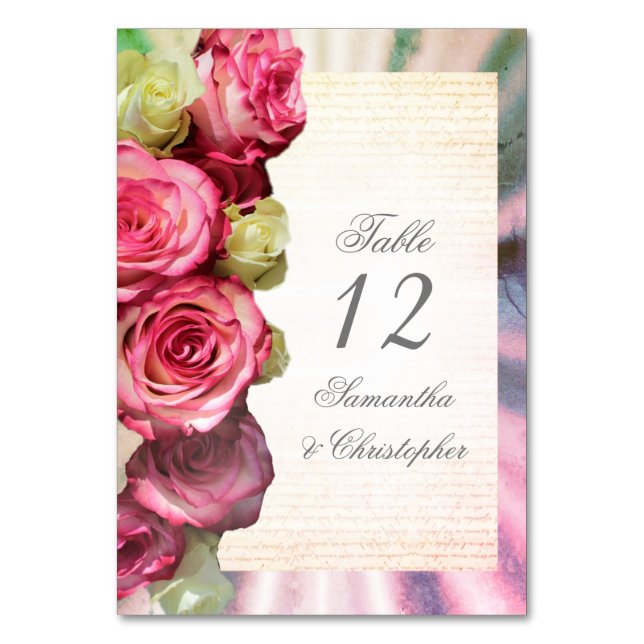 Rosa Hochzeit Tischnummer (Vorderseite)