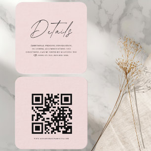 Rosa Hochzeits-Detailkarte mit QR-Code  Begleitkarte