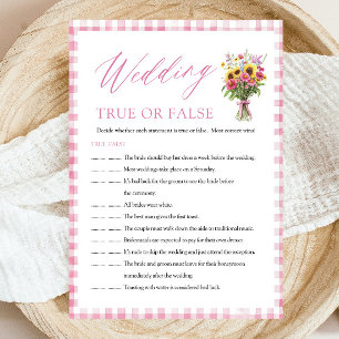 Rosa Hochzeits-True-or-False-Brautparty-Spiel Einladung