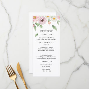 Rosa Hochzeitsdinner Menükarte mit botanischem Ros