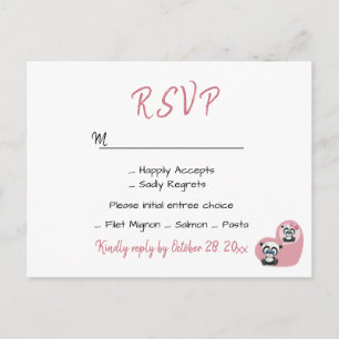 Rosa Hochzeitsempfang Panda Teddybär Herz Postkarte