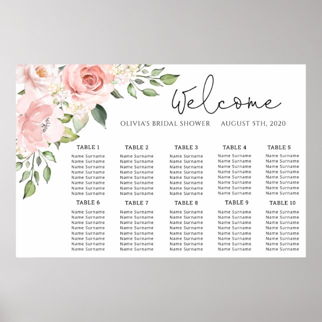 Rosa Hochzeitskarte mit Blumenrot Poster (Vorne)
