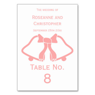 Rosa Hochzeitskartenglocken und -glocken mit Tisch Tischnummer