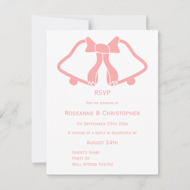 Rosa Hochzeitskartentelefone und Flachband RSVP Karte (Vorderseite)