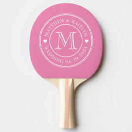 Rosa Hochzeitsmonogramm Herz Tischtennis Schläger