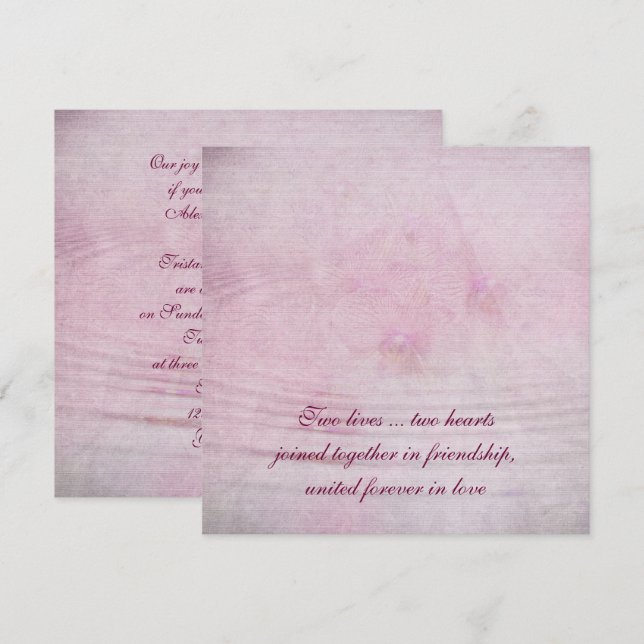 Rosa Hochzeitsorchideenbukett mit gewölbten Wappen Einladung (Vorne/Hinten)