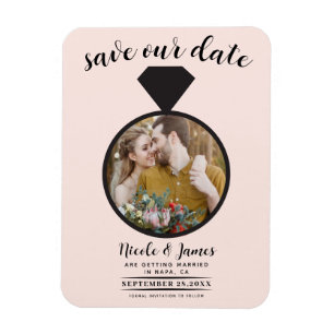 Rosa Hochzeitsring-Foto Save the Date Magnet
