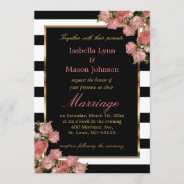 Rosa Hochzeitsszenen Rose Schwarz-Weiß Streifen Einladung