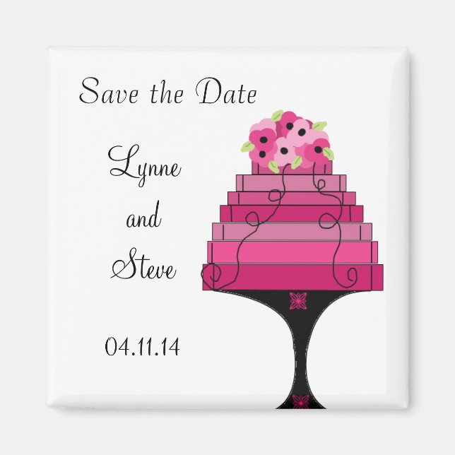 Rosa Hochzeitstorte Save the Date Magnet (Vorne)