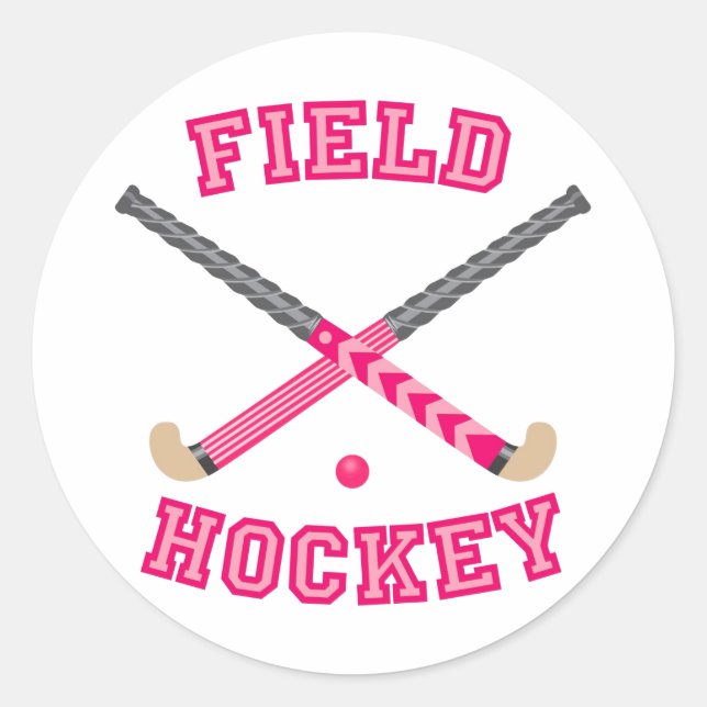Rosa Hockey-Logo Runder Aufkleber (Vorderseite)