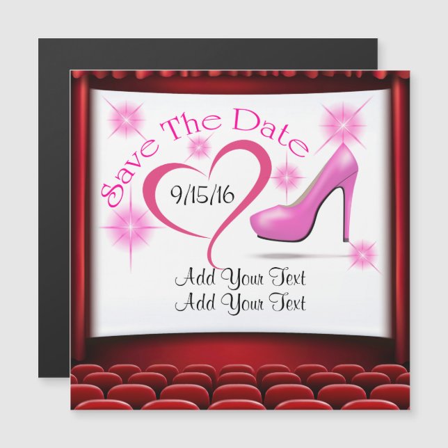 Rosa hohe Ferse Speichern Sie das Datumsfenster Magneteinladung (Vorne/Hinten)