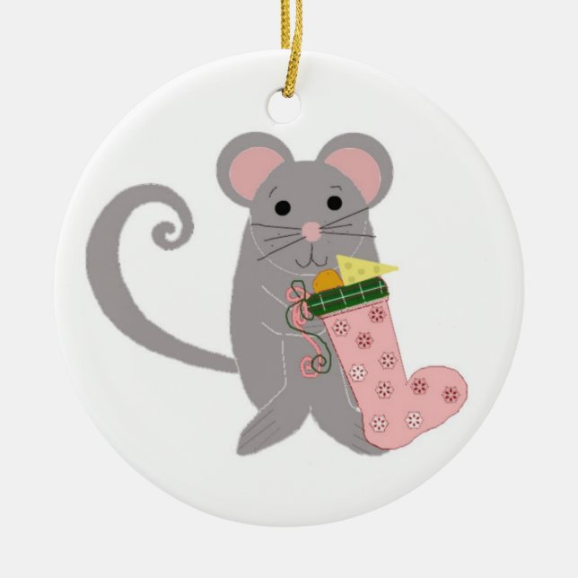 Rosa Holiday Mouse Keramikornament (Vorne)