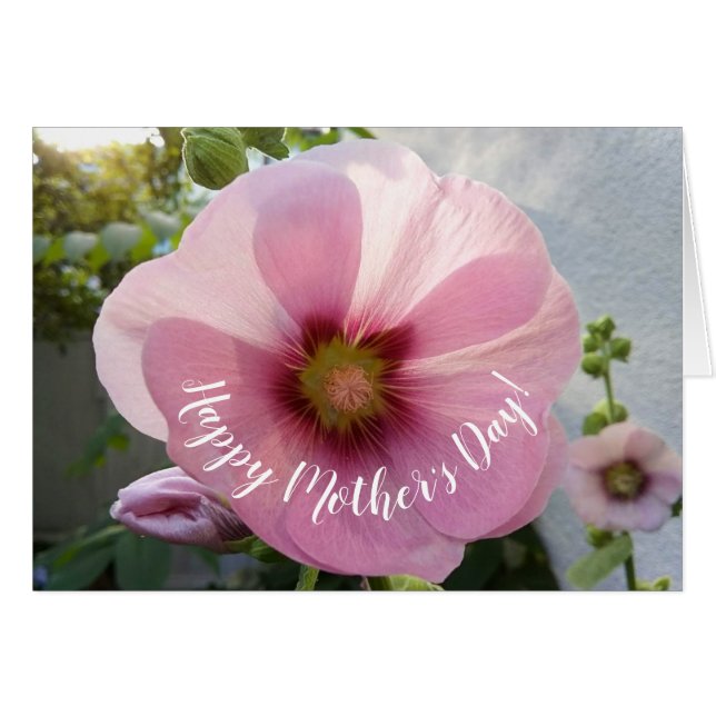 Rosa Hollyhock Blume Muttertagskarte (Vorderseite (Horizontal))