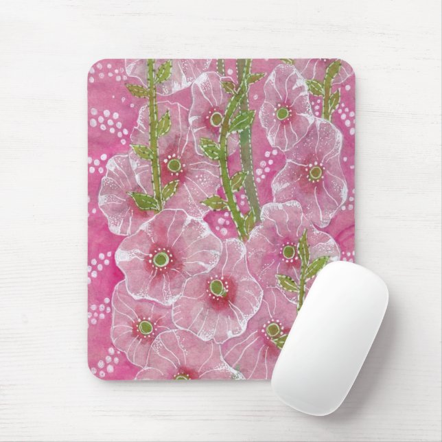 Rosa Hollyhock Malva Blume Blumengemälde Mousepad (Mit Mouse)