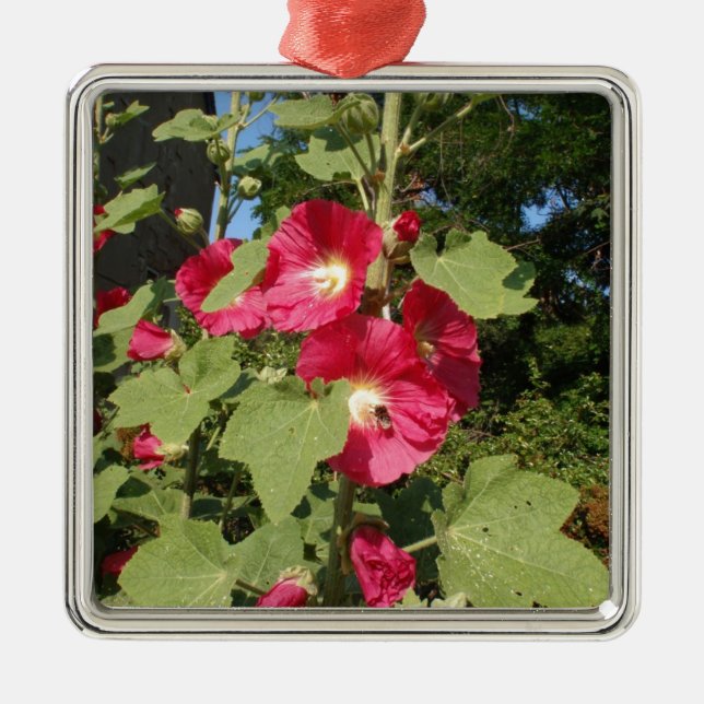 Rosa Hollyhock Ornament Aus Metall (Vorne)