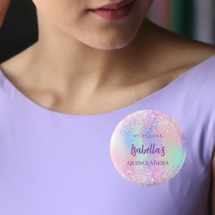 Rosa holografische Bezeichnung Quinceanera Button