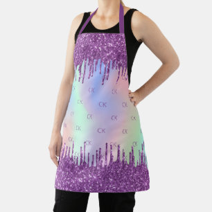 Rosa holografische Monogramm-Initialen des lila Gl Schürze