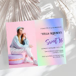 Rosa holografisches Foto Haushalt Süß 16 Einladung<br><div class="desc">Ein rosa,  lila,  minzgrüner holografischer Hintergrund. Personalisieren und fügen Sie Foto- und Party-Details hinzu. 1 Blatt = 1 Einladung mit Druckkante bis Kante.</div>
