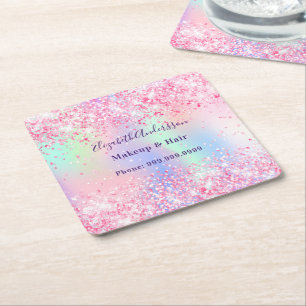 Rosa holografisches Namensgeschäft Rechteckiger Pappuntersetzer